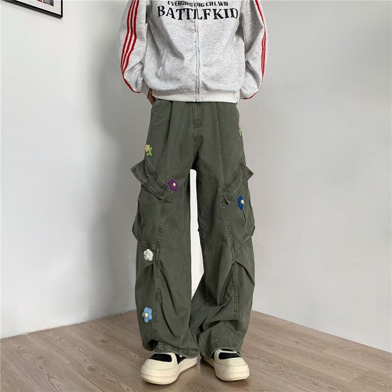 美式复古刺绣直筒多口袋工装裤潮宽松休闲阔腿裤GX828P75,男装工装外套,星座1013-1