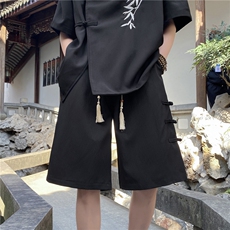 抖音品质夏季新款新中式排扣设计宽松短裤B315-K24070-特p25控48，男装休闲裤，电商B315