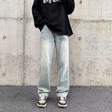 美式vibe风裤子高街水洗复古牛仔裤男修身微喇直筒工装裤R1010P40，男装牛仔裤，星座1116-2