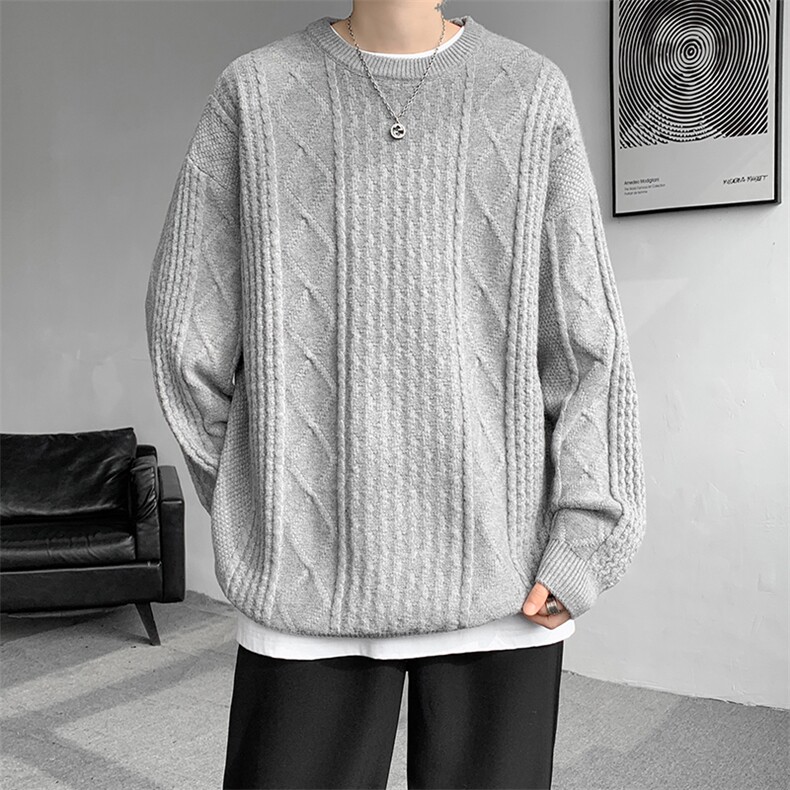 8XL-M圆领毛衣男秋冬季宽松慵懒套头麻花针织衫毛线衣MY19005P68图片