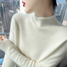 软糯亲肤~秋冬新款山羊绒衫女卷边半高领显瘦内搭针织打底衫毛衣，女装羊绒衫，更慕羊绒