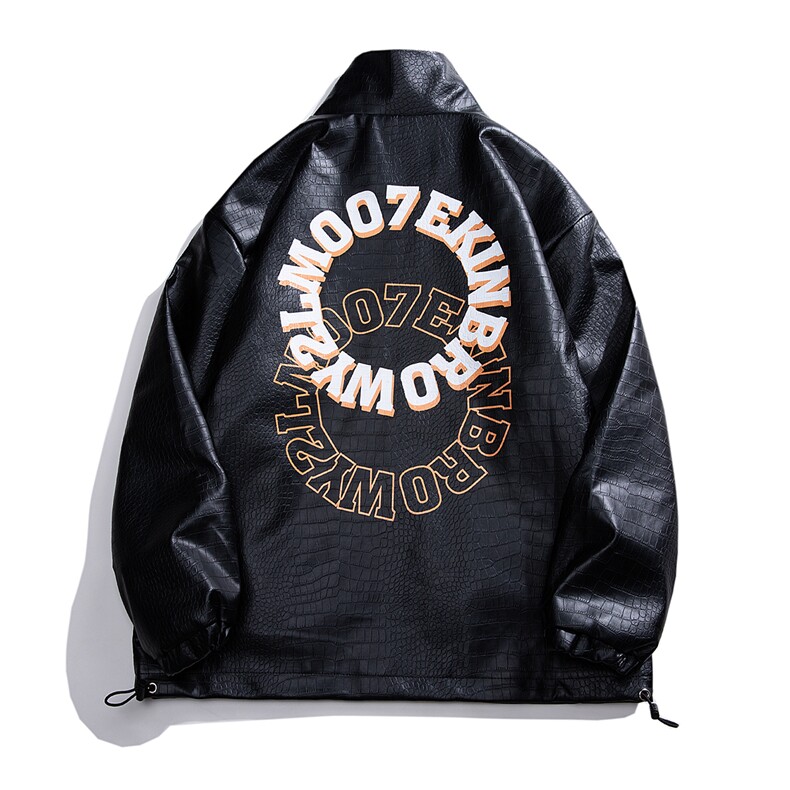 白底平铺鳄鱼纹皮衣女外套男大码M-5XL潮美式皮衣男JK7815P90控，男装皮衣，星座227-7