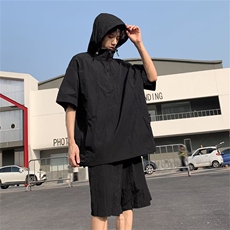 F327-P56夏季宽松百搭运动套装男潮牌连帽短袖短裤两件套现货，男装牛仔裤，星座512-6