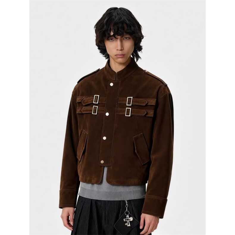 秋冬新款英伦高定皮衣男日系复古皮质多口袋工装外套W6848-P68,男装皮衣,星座412-3