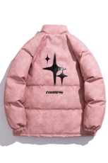 白底立领PU皮复古做旧印花字母图案设计棉衣男MY77719P130控178，男装棉衣，星座227-7