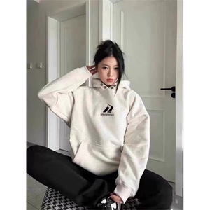 连帽卫衣男女秋冬加绒加厚宽松慵懒风潮高街情侣上衣WYX413图片