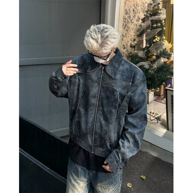 痞帅垫肩皮衣外套男高级感解构设计短款夹克复古风机车服,男装夹克,星座410-6（原星座1304-1）