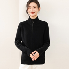 2025年秋季长袖时尚百搭通勤简约立领开衫，女装羊毛衫，锦弘羊绒