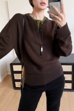 秋冬新款纯色针织单排扣时尚百搭，女装针织衫/毛衣，泰沅羊绒