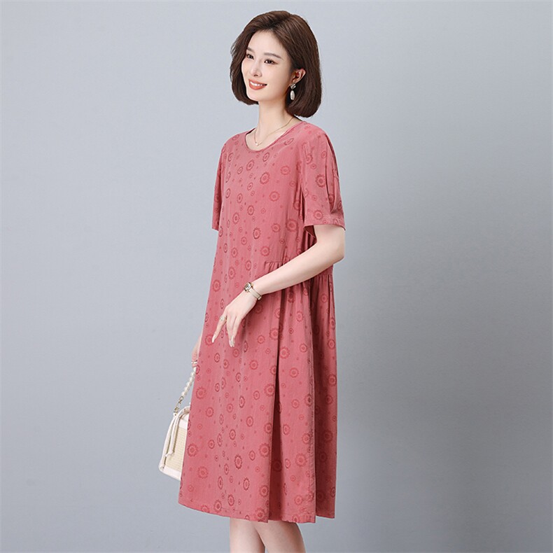 2025夏季新款连衣裙女中年妈妈装宽松休闲显瘦遮肚藏肉裙子中长裙,女装连衣裙,简韵佳