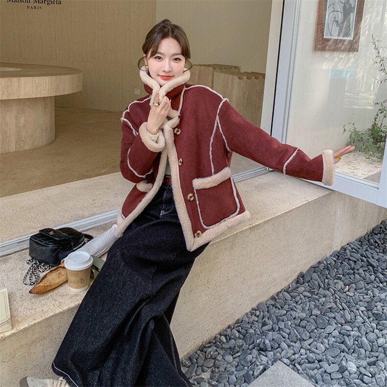 2024年冬季新款皮毛一体羊羔毛外套女0151，女装羊羔毛/颗粒绒，浙宝069