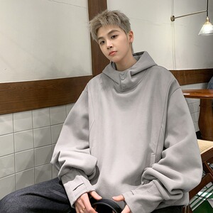 重磅连帽纽扣装饰卫衣男女春秋款复古纯色上衣长袖外套W13Y/P50图片