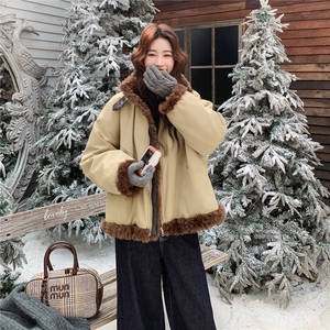 羽绒服女2025冬季新款女装卡其色皮毛一体拼接派克服加厚保暖外套图片