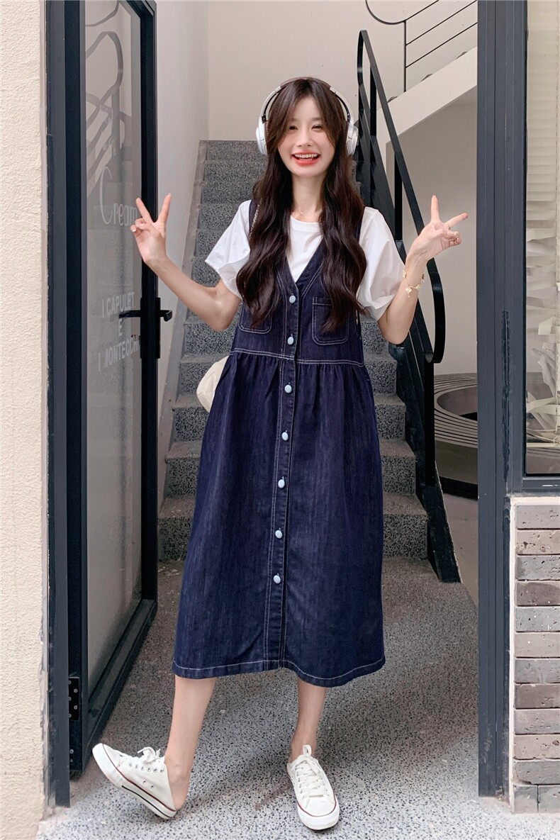 休闲衬衫牛仔背心连衣裙套装女夏2025新款学院风减龄爆款流行裙子,女装套装/套裙,2C012