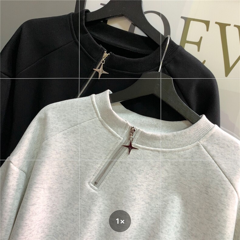 金属侧拉链头拼接卫衣男2026秋装新款潮牌圆领宽松卫衣D339P58,男装卫衣,电商A335-1（原A458）