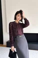 2025秋冬转新款百搭蕾丝法式蝴蝶结长袖小衫高级感上衣打底衫，女装蕾丝衫/雪纺衫，2C091