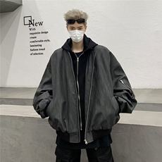 美式复古工装夹克男新款设计假两件连帽皮衣外套W9306P88，男装夹克，星座1116-2