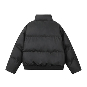 现货5W件冬季三防重磅硬挺boxy短款羽绒立领PU皮棉衣外套加厚棉服,精神小伙西服穿搭图片