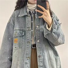 复古高街泼墨牛仔衬衫外套女春秋宽松情侣夹克上衣网图JK2101-P68，男装夹克，星座302B
