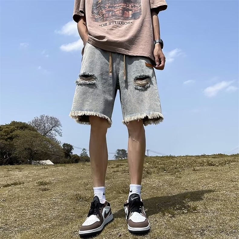 日系男潮流潮修身小脚牛仔裤五分裤慵懒i青春流行K746 310B-2-P35图片