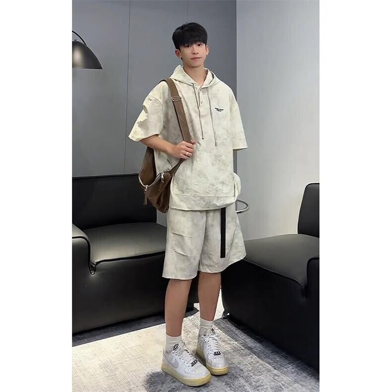 现货抖音品质运动套装扎染连帽短袖短裤一整套TZ507P60，男装牛仔裤，星座1904A