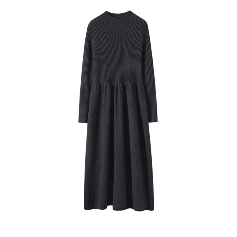 秋冬女宽松休闲百搭羊绒连衣裙显瘦长袖针织裙气质中长款毛衣裙，女装连衣裙，艾森羊绒