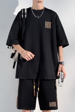 2025夏季新款光影墙大码菠萝格短袖T恤套装M-5XHQ23462-特P45，男装T恤，电商A022
