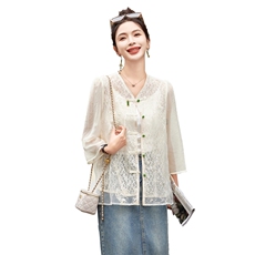 韩版汉服2024年春夏新款新中式蕾丝轻薄上衣衬衣宽松防晒高级感潮，女装防晒衣，难舍钰依
