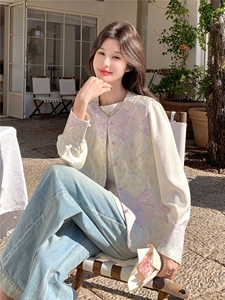 紫色高级感撞色刺绣风马甲小衫套装两件套女早春秋两面穿马夹图片
