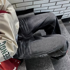欧美高街水洗做旧牛仔裤男秋季设计感潮牌复古痞帅宽松阔腿拖地裤，男装牛仔裤，星座601-2