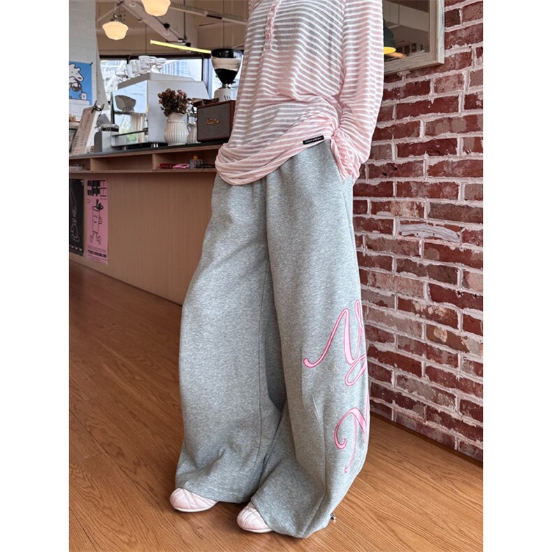 松弛感字母运动卫裤女宽松阔腿裤美式休闲裤子拖地LB31066-P50,男装休闲裤,星座1008