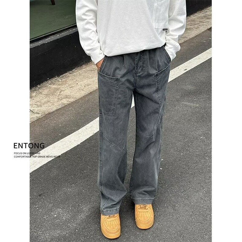 【网图现货】美式复古多口袋工装裤男直筒水洗宽松休闲K964/P55,男装休闲裤,星座205-3