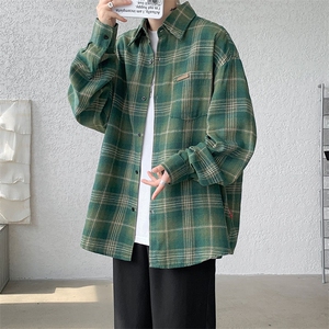 衬衫男春季新款港风宽松大码磨毛格子长袖衬衣CS618-P35图片