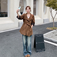 现高级感美拉德麂皮绒风衣外套2595P185K278，女装风衣，2C029