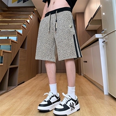 夏季休闲短裤男潮流时尚斜条纹五分裤户外宽松沙滩裤-L38-P28，男装牛仔裤，星座310B
