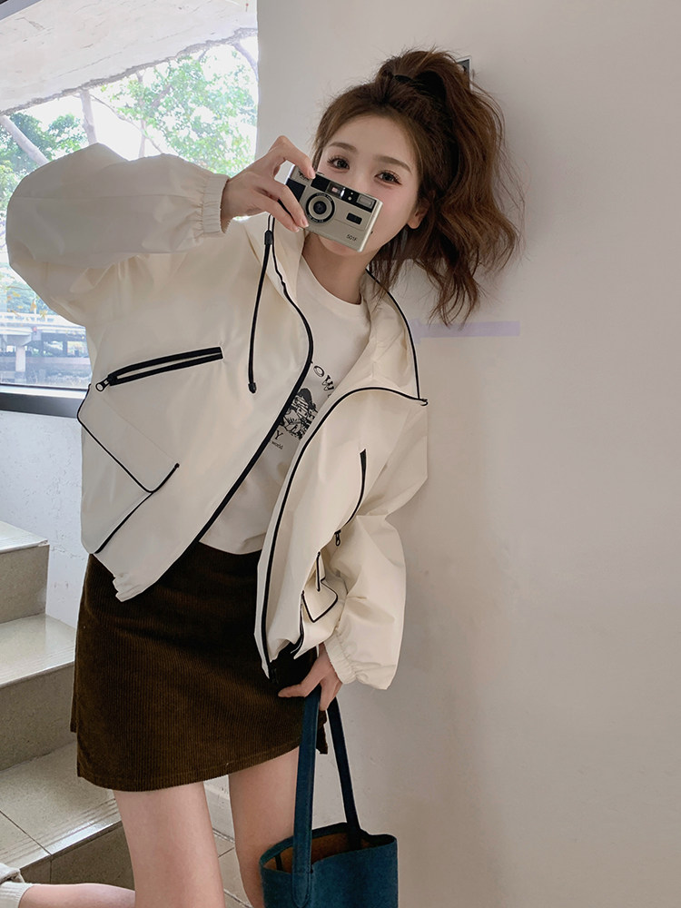 独特超好看白色冲锋衣外套女春秋2025新款高级感工装短款小夹克,女装短外套,浙宝192（原082）