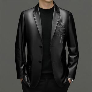 DLSN8026秋冬新款海宁男士山羊皮皮衣皮西服休闲男装外套百搭图片
