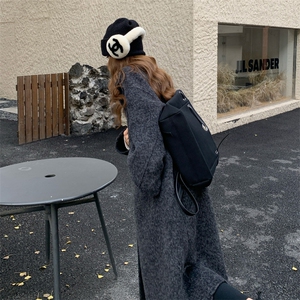 现货新款韩范中长款过膝双面羊绒大衣黑灰色高端毛呢外套女装,左航女装穿搭图片