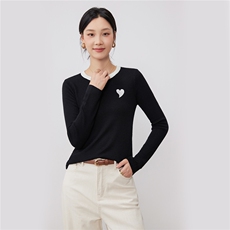 2025年秋季新款圆领刺绣针织女士上衣时尚休闲通勤百搭，女装针织衫/毛衣，硕诚羊绒