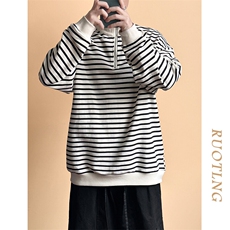 2025秋-全棉现货潮牌宽松休闲条纹卫衣男上衣A351-AW2510-P75，男装卫衣，电商A351