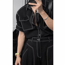 现货网图！图片只做展示龙叨叨复古工装明线设计套装男78055P105，男装休闲套装，星座226-2