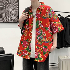 港风大码男休闲东北花衬衣日系宽松衬衫C188特P25，男装衬衫，电商A056