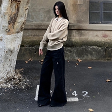 重磅北极绒假两件衬衫领毛衣美式高街复古休闲慵懒纯色翻领针织衫，男装针织衫/毛衣，电商A486