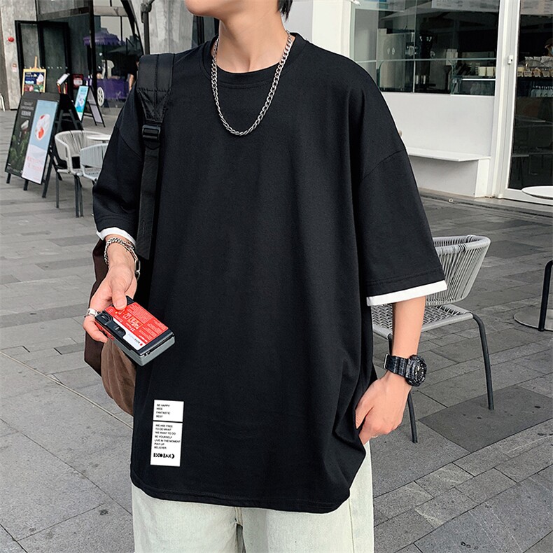 JT55045-P25假两件短袖t恤男大码胖子半袖体恤半截袖港风,男装T恤,电商A040