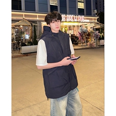8XL-M四季工装外套街头机能口袋连帽防水无袖马甲坎肩JK1316P78，男装夹克，电商D206-1