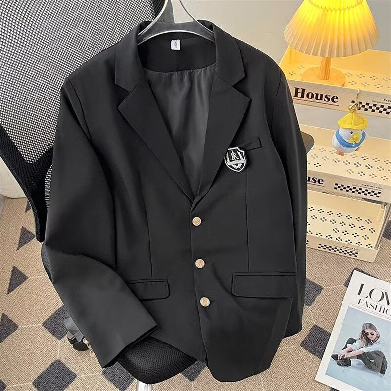 港风秋款男西服单排扣徽章夹克外套大码S-5XL JK0109 P62图片