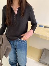 2025年秋季时尚百搭通勤简约休闲自发热撞色肌底衣，女装针织衫/毛衣，湘姗