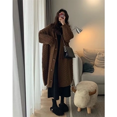 慵懒风纯色中长款毛衣开衫女春秋冬小众设计感过膝针织衫宽松外套，男装针织衫/毛衣，星座1210-1
