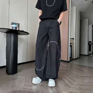 1506-1/K77351/P43美式潮牌小众设计刺绣黑色牛仔裤男显腿长男女图片