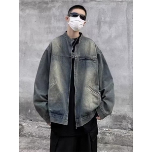DJK302-P68早秋美式复古水洗做旧牛仔外套男秋冬季宽松夹克上衣图片